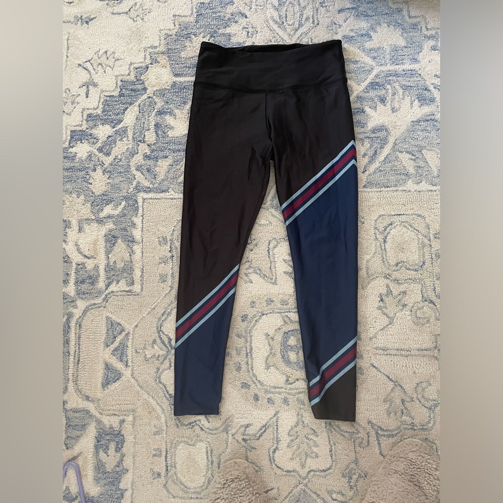 Chic Black and Blue Leggings with Stripes